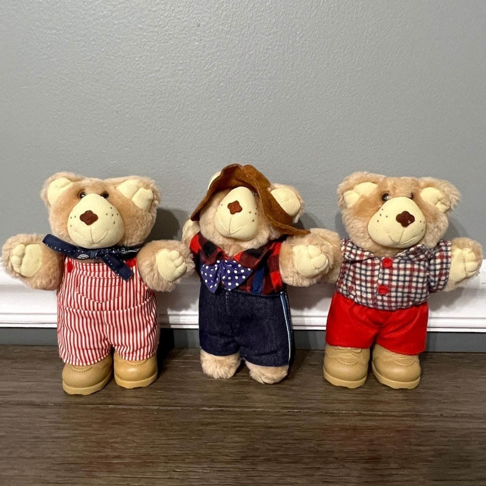 Vintage 1986 Furskins Wendy's Teddy Bears Stuffed Animal Toy Bundle‎